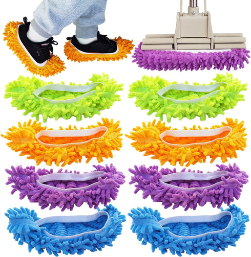 4 Pairs (8 Pieces) Mop Slippers Shoes Cover Dust Duster,Multi Function Reusable Microfiber Dust Mops,Floor Cleaning Shoes for Bathroom,Office,Kitc...