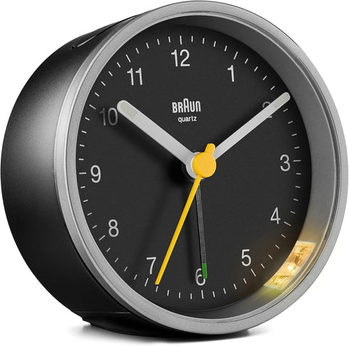 Braun Classic Analogue Alarm Clock with Snooze and Light, Quiet Quartz Movement, Crescendo Beep Alarm in Black and Silver, Model BC12SB....