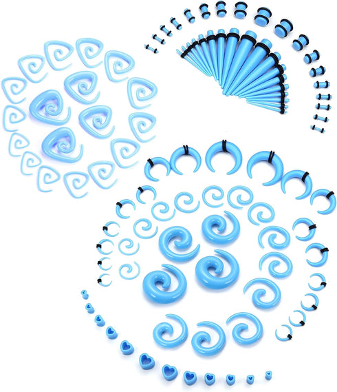 Ubjuliwa 102Pcs Ear Stretching Kit 14G-00G Ear Gauges Expander Set Acrylic Tapers Plugs Tunnels Horseshoes Taper Spiral Tapers Gauges for Ears Bod...