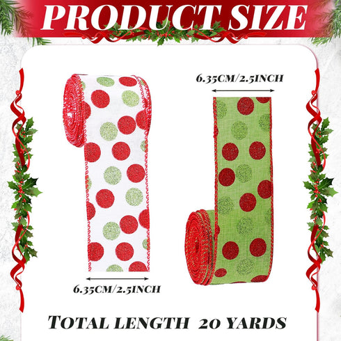 Yinder 2 Rolls 20 Yards Christmas Ribbon Red and Green Glitter Ribbon 2.5 Inch Christmas Tree Decorative DIY Ribbon for Wreaths Present Box Wrappi...