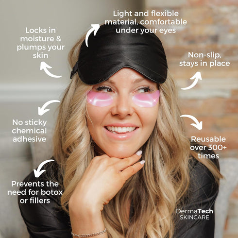 Pink Reusable Under Eye Patches Eco-Friendly Wrinkle Patches with Tin Case | 100% Silicone Reusable Facial Patches | For Puffy Eyes, Dark Circles,...