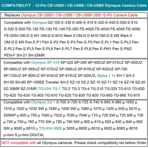 MaxLLTo USB Cable for Olympus Tough TG-4 TG-860 TG-870, Extra Long 5ft USB 2in1 Data SYNC-Charge Charging Cable Cord for Olympus Tough TG 4 TG 860...