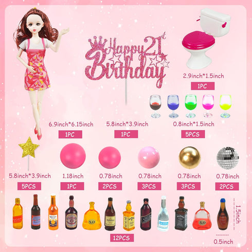 Mini Wine Bottles Cake Toppers With 12 Mini Wine Bottles 5 Mini Wine Glasses 1 Toilet Toy 1 Beauty Doll 21st Birthday Cake Topper for Celebrating ...