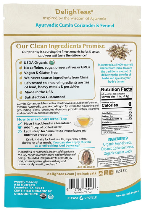 DelighTeas Organic Digest & Detox CCF Tea | Ayurvedic Cumin, Coriander, Fennel Loose Leaf Tea for Digestion, Detox Cleanse | USDA Organic, Non-GMO...