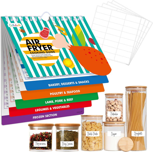 Magnetic Air Fryer Cheat Sheet, Air Fryer Cooking Guide Booklet with 72 Removable Blank Labels, Cooking Time Temp Chart Recipe Guide for Quick Ref...