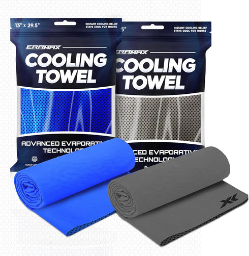 Cooling Towel for Neck & Face - Heat Relief Cooling Rag Set - 2 Pack (Blue & Grey), with UPF 50+, 29.5'' x 13'', for Sports, Golf, Gym, Yoga, Work...