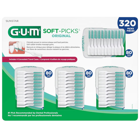 GUM Soft-Picks Original, Easy to Use Dental Picks for Teeth Cleaning and Gum Health, Disposable Interdental Brushes with Convenient Carry Case, De...
