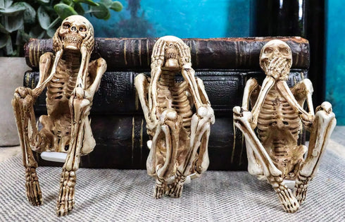 Ebros Gift Whimsical Gothic See No Evil Hear No Evil Speak No Evil Skeletons Shelf Sitter Figurines 3.75" Tall Ossuary Macabre Decor Accent...