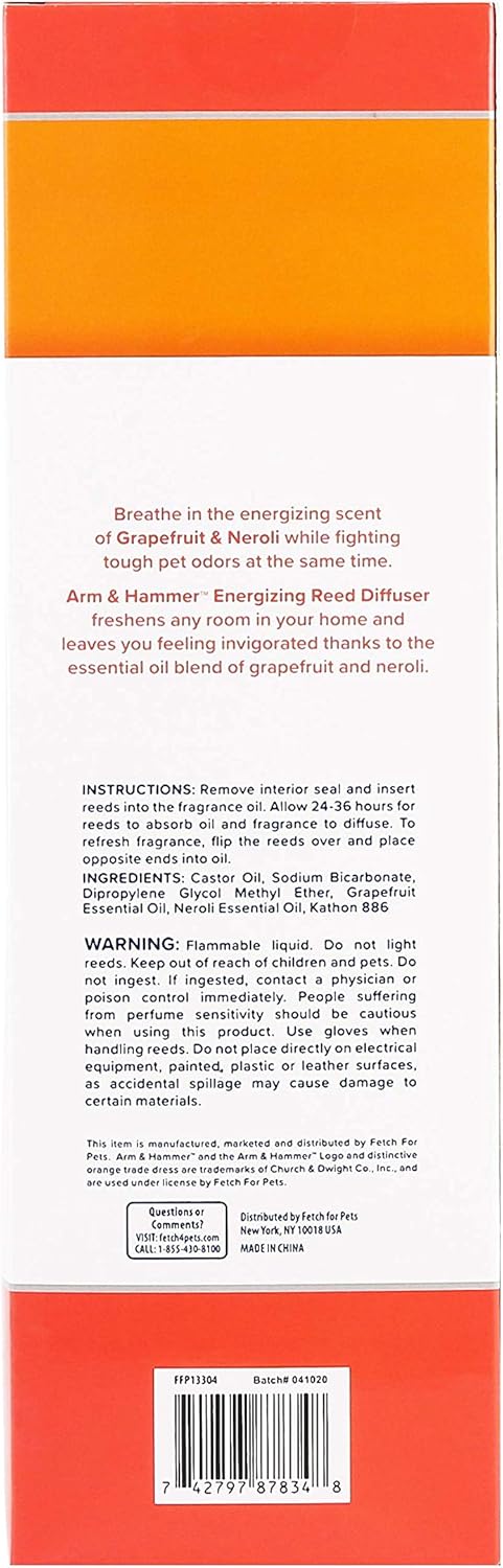 Arm & Hammer for Pets Air Care Energizing Reed Diffuser for Pets | 4 FL Oz Grapefruit Neroli Reed Diffuser to Eliminate Pet Odors | Reed Diffuser ...