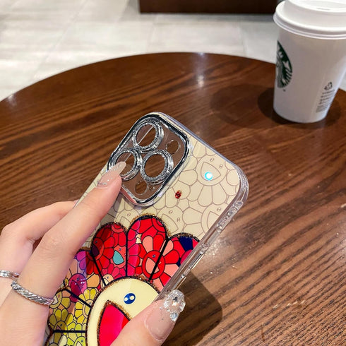 Cartoon Case for iPhone 15 Pro Max 6.7'' with Cute Glitter Bling Pattern Soft TPU Shockproof Protective with Camera Lens Protector for Girls Women...