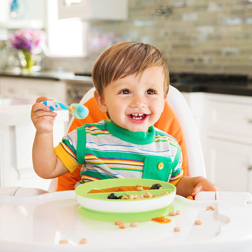 Munchkin Stay Put Suction Plates for Baby and Toddler, 3 Divided Sections , Blue/Green...