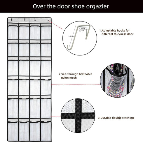 Over The Door Shoe Organizer, Hanging Shoe Organizer with 24 Mesh Large Pockets Door Shoe Rack Organizer for Men Women Kids Hanging Shoe Storage B...