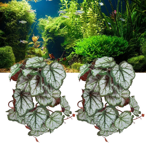 2Pcs Artificial Reptile Plant, Plastic Simulation Vine Lifelike Aquarium Fish Leaves Decoration with Suction Cup, Pets Fake Green Plastic Ornament...