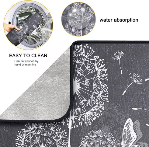 Drying Mat for Kitchen Counter Dandelion Butterfly Dish Drying Mat Dry Mat for Dishes Dish Rack Mat Coffee Bar Mat Dish Drain Mat Drying Mats for ...