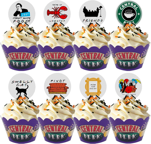 64 PCS Cupcake Toppers and Wrappers for Friends TV Show Themed Set (32 of each), Cute Party Supplies for Friends Themed Birthday Party or Bridal S...