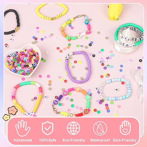 4500pcs White Clay Beads Kit for Bracelet Making Including 6mm Flat Polymer Clay Heishi Beads and Gold Bead Pearls Spacers Letter Beads for Jewelr...