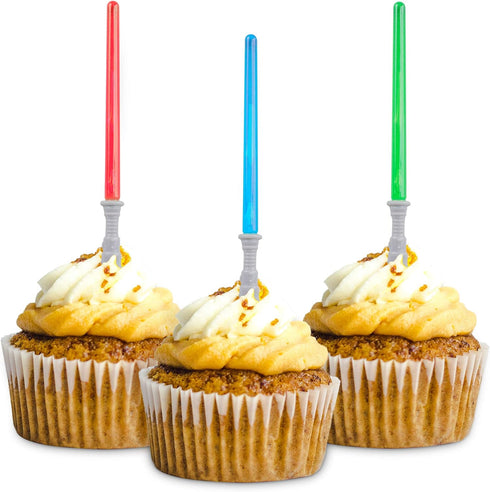 Super Z Outlet Light Sabre Cupcake Decoration Toppers Sticks Picks Set for Children Birthday Party, Fan Shows, Movies, 4" inches Tall - 12 Pack...