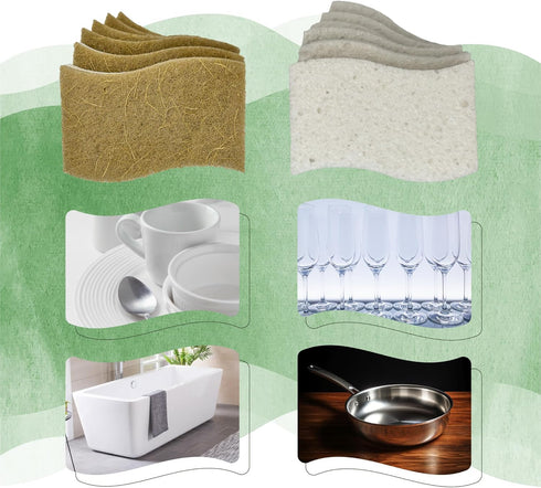 12PCS Natural Kitchen Sponges - Biodegradable Non-Scratch Cellulose and Coconut Fiber Sponge - Pack of 12 Compostable Sustainable and Durable Spon...