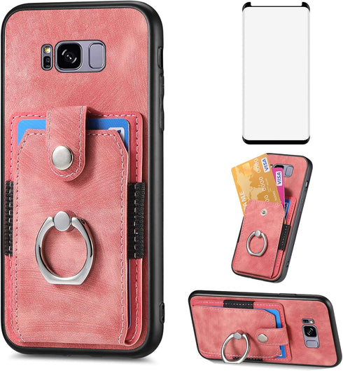 Asuwish Phone Case for Samsung Galaxy S8 Wallet Cover with Tempered Glass Screen Protector and Slim Ring Stand Credit Card Holder Leather Cell Acc...