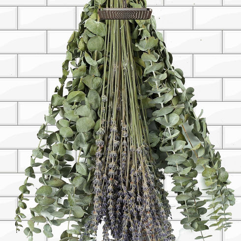 115 PCS Dried Eucalyptus Stems & Lavender Flowers Bundle for Shower, 17'' Natural Real Live Eucalyptus Leaves Greenery Hanging Lavender Shower Pla...