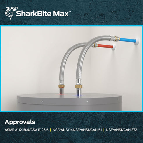 SharkBite Max 1/2 Inch x 3/4 Inch FIP x 18 Inch Stainless Steel Braided Flexible Water Heater Connector, Push to Connect Brass Plumbing Fitting, P...