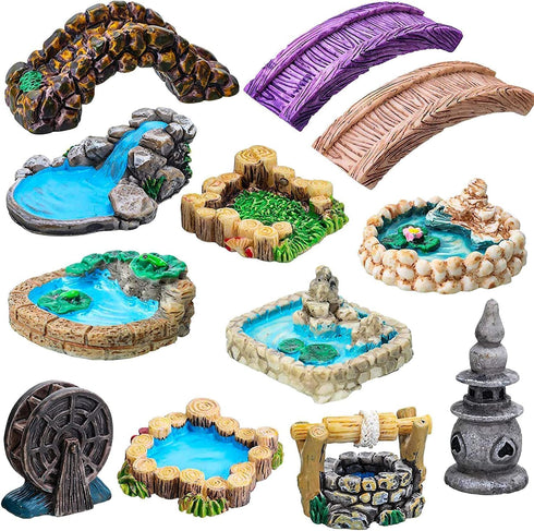 1Pc Green Wooden Pile Grassland Made Resin DIY Miniature Mini Water Pool Fairy Garden Lawn Ornament for Mountain Dollhouse Decor Craft Garden Scul...