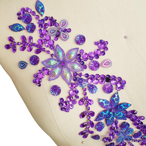 Pure Handmade 10x42cm Bright Crystal Patches Sew-on Rhinestones Applique Aesigns with Stones Sequins Beads DIY for Wedding Dress Decor Accessory B...