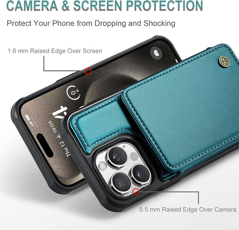 for iPhone 15 Pro Wallet Case with Card Holder, RFID Blocking for iPhone 15 Pro Case for Women Men, Durable Kickstand Shockproof Phone Case for iP...