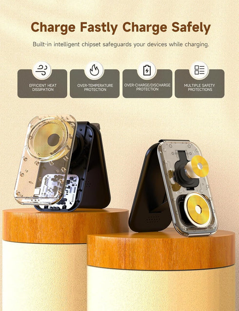 3 in 1 Magnetic Wireless Charging Station for Apple Device, Fast Mag-Safe Charger Stand, Travel Charging Pad for iPhone 15/14/13/12, iWatch Series...