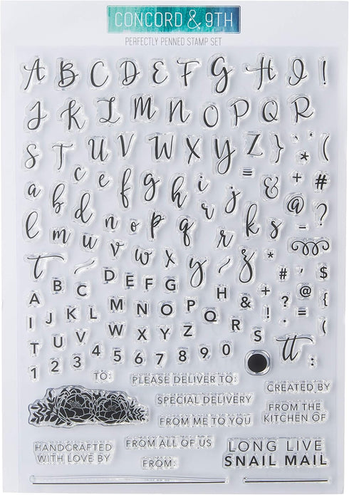 Concord & 9th - Perfectly Penned Stamp Set- 134 Clear Stamps on 6" x8" Sheet of Letters, Numbers and Symbols for Cardmaking- Birthday Card - Mothe...
