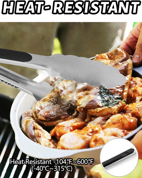 Anaeat 7" Mini Cooking Tong Stainless Steel - Sturdy Coiled Spring Locking Kitchen Food Tong with Non-Slip Silicone Grip for Serving, Cooking, Bak...