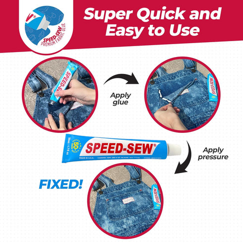 No Sew Premium Fabric Glue Adhesive for Craft Projects, DIY Clothing Repairs, Denim, Upholstery, Workwear, Instant Mender for Fraying Tears - Spee...
