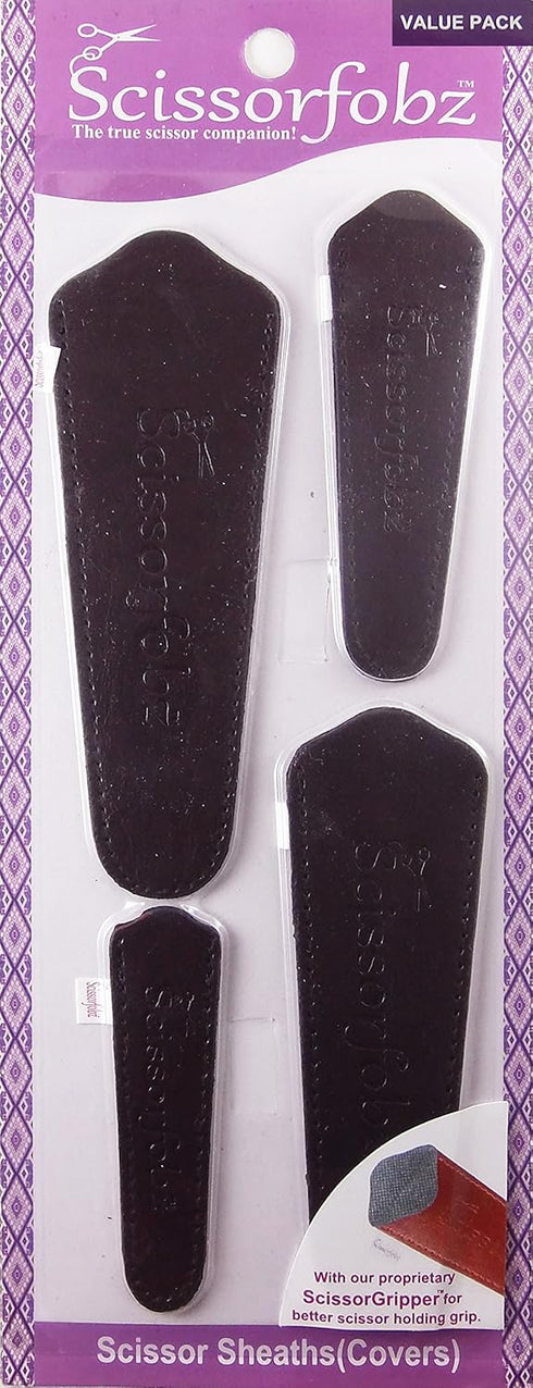 Scissors sheaths by SCISSORFOBZ with ScissorGripper -VALUE PACK-4 sizes- Designer Scissor Covers Holders for embroidery sewing quilting - Quilters...