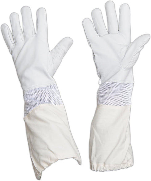 Forest Beekeeping Gloves, Premium Goatskin Leather Beekeeper's Glove with white vented space Between Long Canvas Sleeve and elastic cuff (S)...