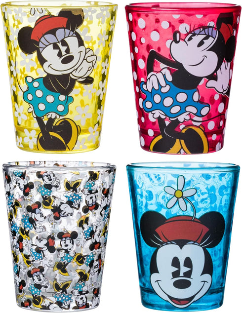 Silver Buffalo Disney Vintage Minnie Mouse 4 Pack Mini Glasses Set, 1.5 Ounce...