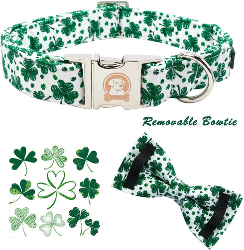 MR. CHUBBYFACE St.Patrick's Day Dog Collar Green Clovers Adjustable Dog Collar Bow Tie for Small Medium Large Dogs...