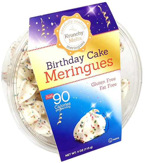 Krunchy Melts Original Meringue Cookies | Birthday Cake Flavor | Only 90 Calories Per Serving | Fat Free, Gluten Free, Dairy Free (4 Oz)...