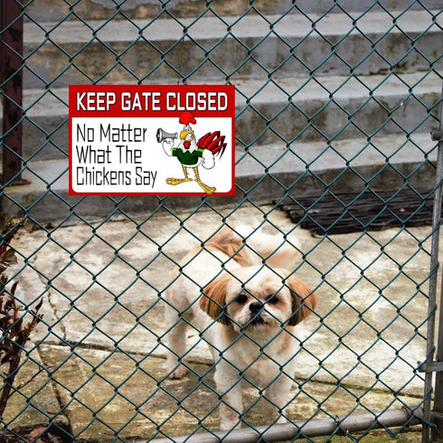 Chicken Sign, Metal Chicken Coop Tin Signs, Keep Gate Closed, Yard Sign Farm Garden Wall Decor Sign Plaque Outdoor for Home Fence 8 X 12 Inches...