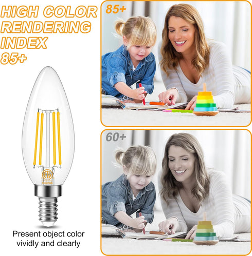 Cotanic E12 LED Bulb Dimmable 3000K Soft White, LED Candelabra Bulbs 60Watt Equivalent, Small Base Type B Light Bulbs, Candle Shape Chandelier Lig...