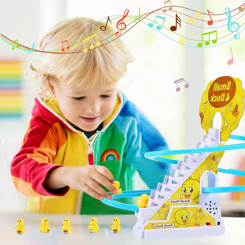 Small Duck Climbing Stairs Duck Roller Electric Track Slide Stairs Coaster Toys for Toddlers Indoor Toy with LED Flashing Lights (Duck)...