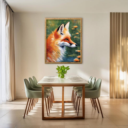 Posterizer 1 pcs- Red fox in the middle of wild orange flowers-Art for Animal Lovers-Floral Botanical Art- Gift for Men Women Teens-Decor for Hom...