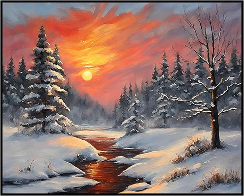 Posterizer 1 pcs-snowy jungle in winter in oil painting style-4-Landscape & Nature Art-GIft for Men Women Teens-Living Room Bedroom Decor- unframe...