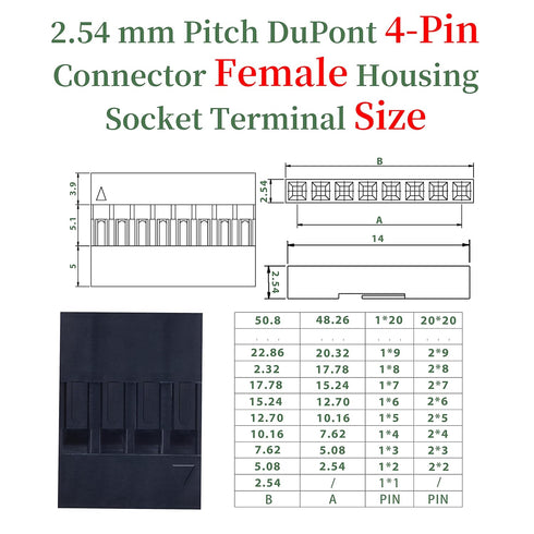 50 Sets Dupont 2.54 mm Pitch 4-Pin Female Adapter Cable Connector Accessories. 250 Pieces 2.54 mm Pitch Dupont 4-Pin Adapter Connector Female Hous...