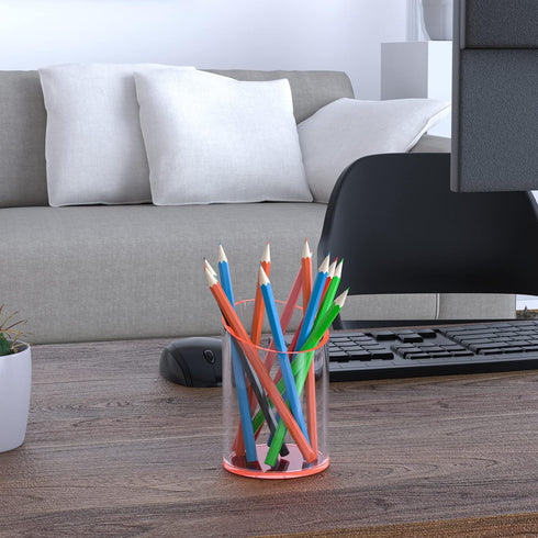 Pen Holder for Desk Organizer, Acrylic Makeup Brush Organizer Sanitizer Holder Pen and Pencil Holder for Office, Home, School, Neon Pink...