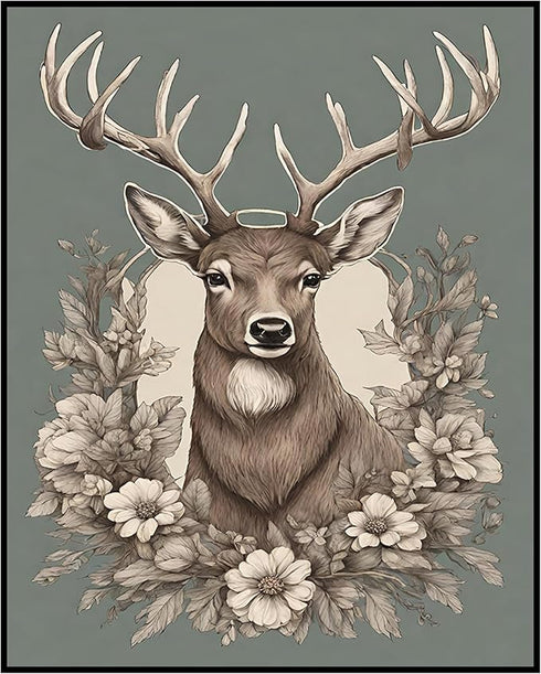 Posterizer 1 pcs- A deer with floral classic chic design-Art for Animal Lovers-Floral Botanical Art- Gift for Men Women Entrepreneur Teens-Living ...