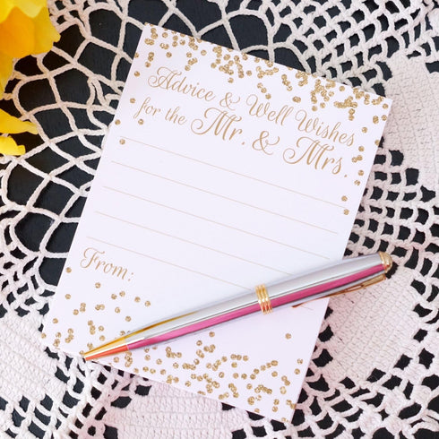 Advice and Well Wishes for the Mr. And Mrs. - Wedding Advice Cards - Faux Confetti Gold Glitter - 4.25x5.5 Vertical Card - Pack of 40...