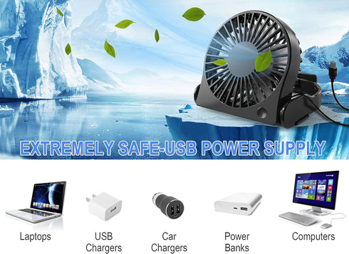 Small Table Fan - USB Powered Mini Desk Fan with 3 Powerful Speed & 360° Collapsible, Portable Little Cooling Fan Folding and Tilt Design for Trav...