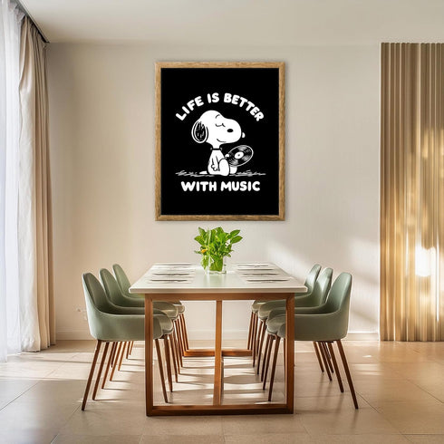 Posterizer 1 pcs-Life Is Better With Music-Snoopy Quotes-Kids Room Art-Gift for Girls, Boys, Teens-Gift for Daughter, Son, Kids-decor for Boys, Te...