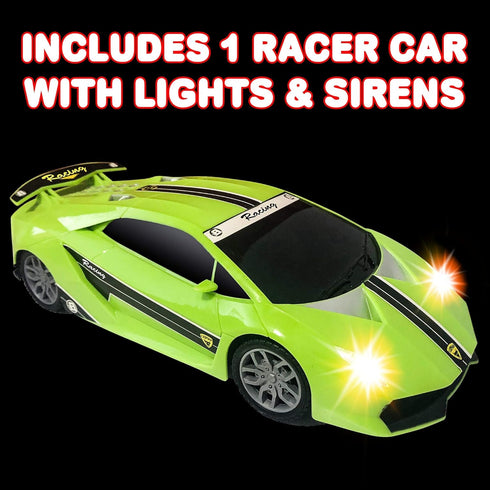 ArtCreativity Green Racer Car with Lights and Sounds, Light-Up Push n Go Racer Car for Kids, LED Headlights and Engine Sound, Best Birthday Gift f...