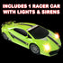 ArtCreativity Green Racer Car with Lights and Sounds, Light-Up Push n Go Racer Car for Kids, LED Headlights and Engine Sound, Best Birthday Gift f...